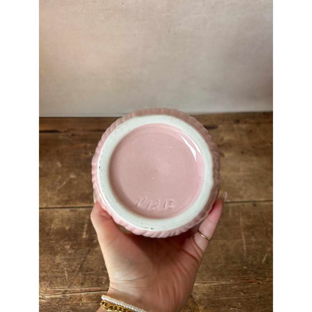 Vintage Pink Tulip Ceramic Vase β Ribbed Farmhouse Cottagecore Decor - Picture 7 of 11